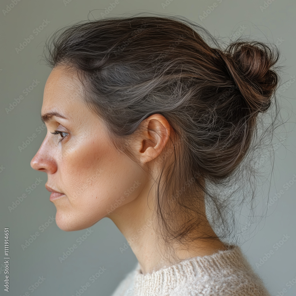 Woman Struggling with Hair Loss, Capturing Personal Struggles Woman Struggling with Hair Loss, Capturing Personal Struggles