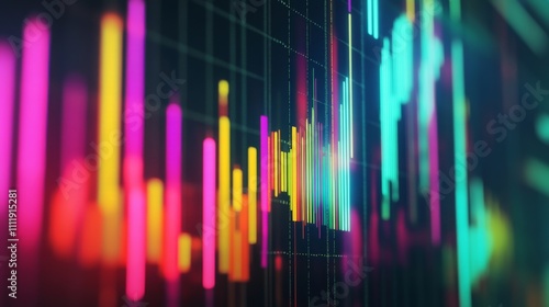 Colorful Data Visualization with Neon Bars and Dynamic Graph Patterns