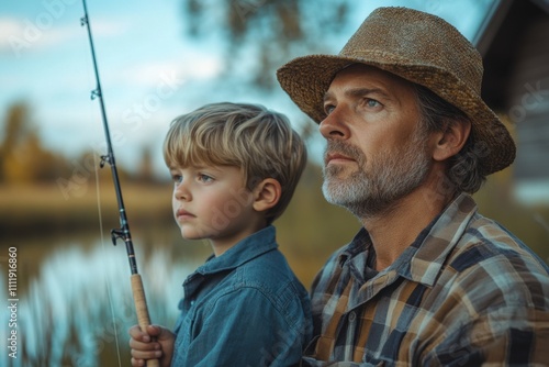 Man and a boy that are fishing together