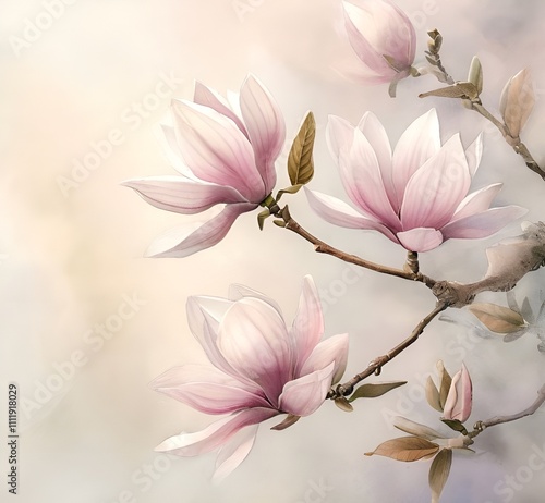 Airy background with blooming magnolia, pink magnolia flowers