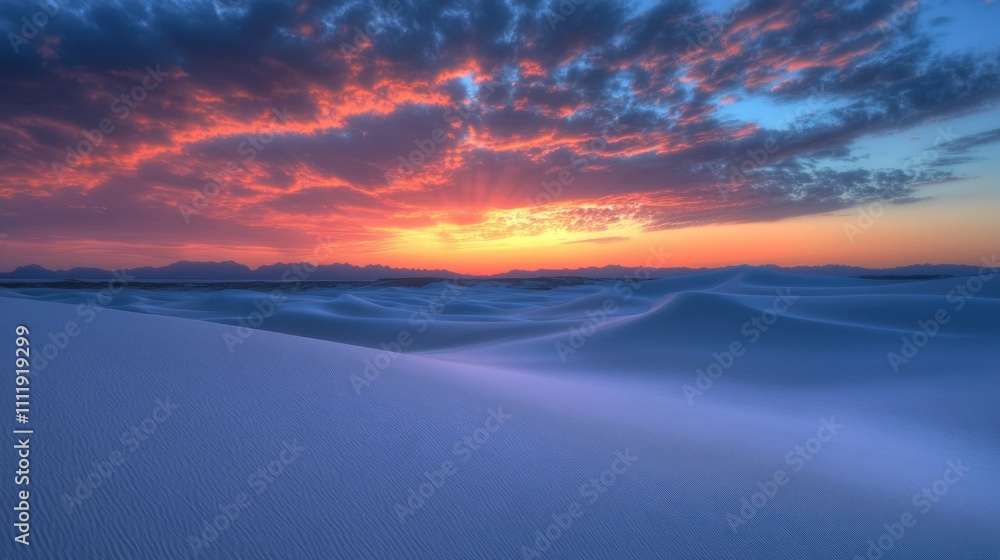 Fototapeta premium Write about the awe of exploring an untouched desert landscape, where endless dunes stretch as far as the eye can see, and every sunset paints the sky with colors