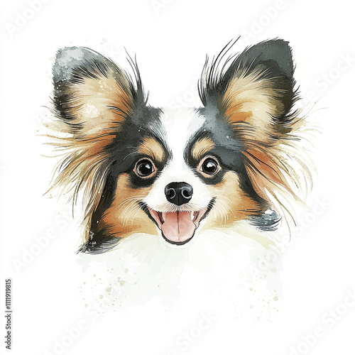 Ugly and Creepy Watercolor of Simple Papillon Dog