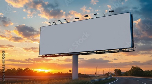 Blank billboard on the highway during the twilight or blank template for outdoor advertising photo