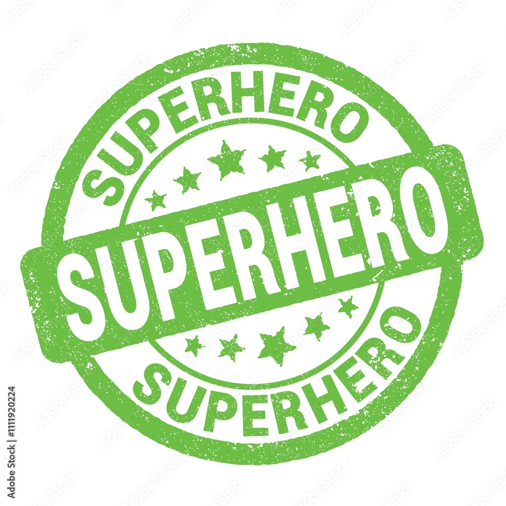 SUPERHERO text written on green round stamp sign. SUPERHERO text written on green round stamp sign.