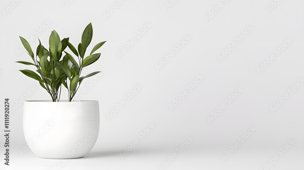 Mockup for product presentation with green potted plant and minimalistic white background Mockup for product presentation with green potted plant and minimalistic white background