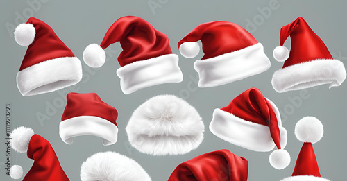 santa claus hats on red background