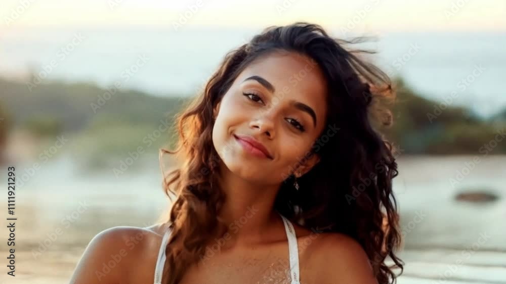 Beautiful Young Woman Relaxing in a Tropical Infinity Pool at Sunset Beautiful Young Woman Relaxing in a Tropical Infinity Pool at Sunset