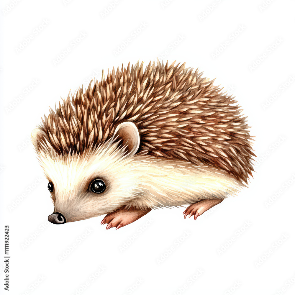 Obraz premium tiny hedgehog with soft, spiky fur and curious expression, perfect for nature lovers. This adorable creature embodies charm and whimsy in delightful illustration