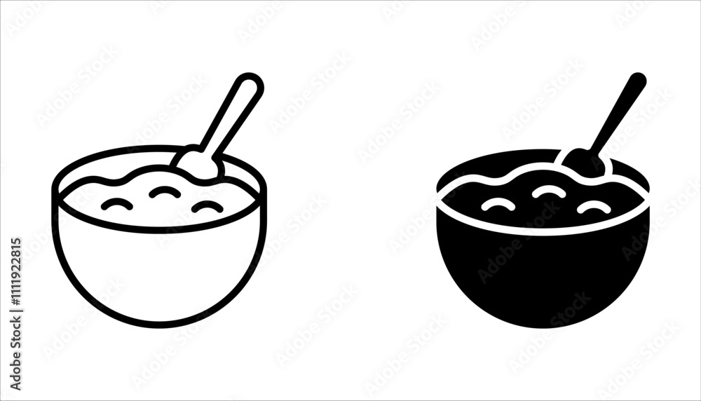 Porridge line icon set, Bowl of rice or oats sign. Millet food symbol on white background Porridge line icon set, Bowl of rice or oats sign. Millet food symbol on white background