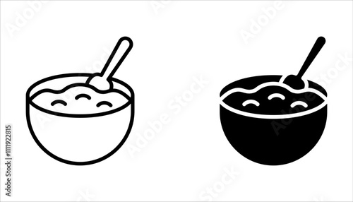 Porridge line icon set, Bowl of rice or oats sign. Millet food symbol on white background