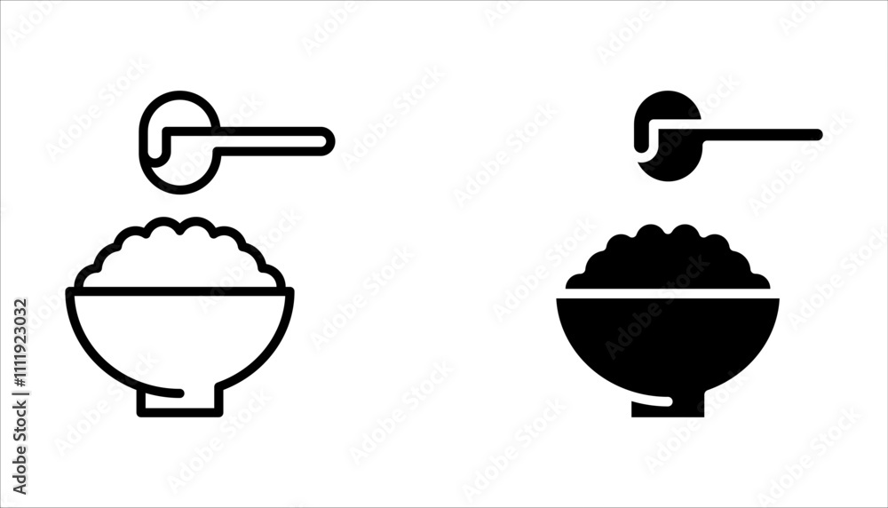 Porridge line icon set, Bowl of rice or oats sign. Millet food symbol on white background Porridge line icon set, Bowl of rice or oats sign. Millet food symbol on white background