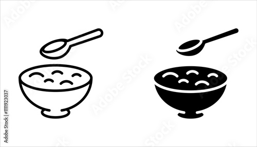 Porridge line icon set, Bowl of rice or oats sign. Millet food symbol on white background