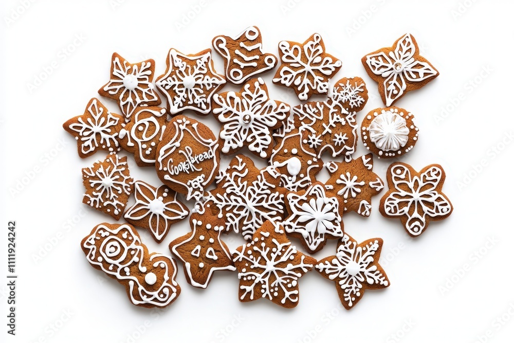 A collection of beautifully decorated gingerbread cookies features various festive shapes, including snowflakes and stars. Intricate white icing designs add a charming touch to these seasonal treats. A collection of beautifully decorated gingerbread cookies features various festive shapes, including snowflakes and stars. Intricate white icing designs add a charming touch to these seasonal treats.