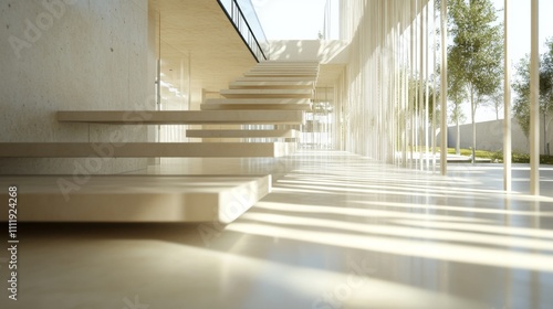 Modern Architectural Design with Floating Staircase and Sunlight