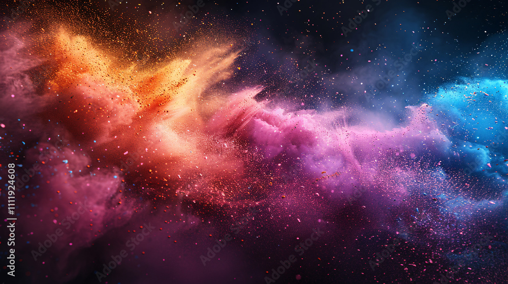Naklejka premium Vibrant Galaxy Cloud Nebula with Stars and Supernova in the Night Sky – Stunning Cosmic Universe Background for Astronomy Enthusiasts