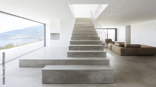 Modern Interior Design with Minimalist Concrete Staircase and View