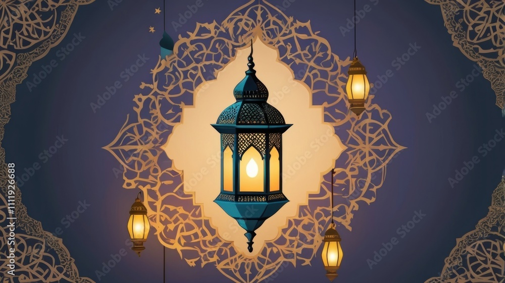 Obraz premium Ramadan Kareem: Crescent Moon and Mosque Dome Design 