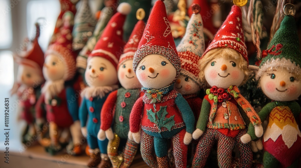 A magical Christmas workshop where elves are crafting intricate dolls with festive designs. A magical Christmas workshop where elves are crafting intricate dolls with festive designs.