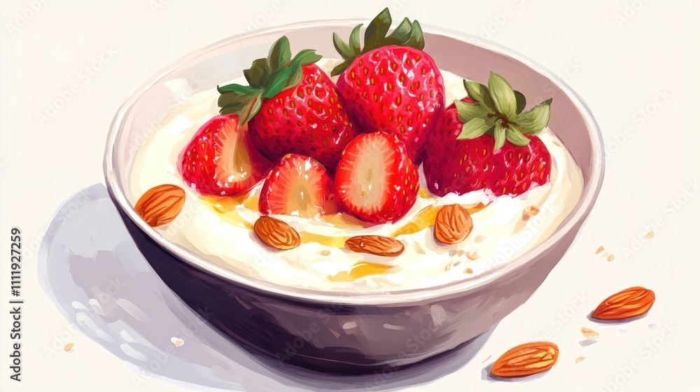 Delicious Strawberry Yogurt Bowl with Almonds: A Healthy and Appealing Breakfast Delicious Strawberry Yogurt Bowl with Almonds: A Healthy and Appealing Breakfast