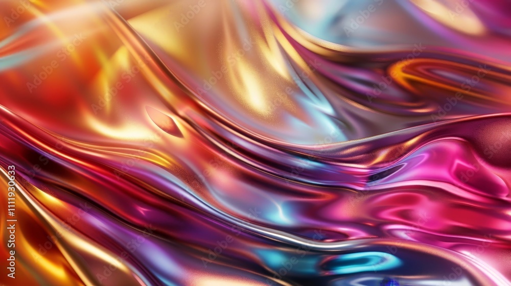 Flowing iridescent metallic cloth with vibrant colors shimmering and waving gracefully, perfect for digital art and wallpapers Flowing iridescent metallic cloth with vibrant colors shimmering and waving gracefully, perfect for digital art and wallpapers
