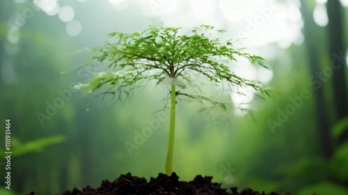 Time-Lapse of a Growing Little Tree in a Green Forest