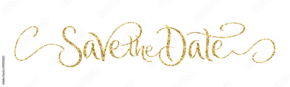 SAVE THE DATE gold glitter vector brush calligraphy banner on white background SAVE THE DATE gold glitter vector brush calligraphy banner on white background