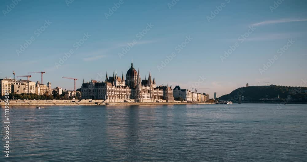 Timelapse of the Budapest Parliament on a Clear Sunny Day from Across the Danube River Timelapse of the Budapest Parliament on a Clear Sunny Day from Across the Danube River