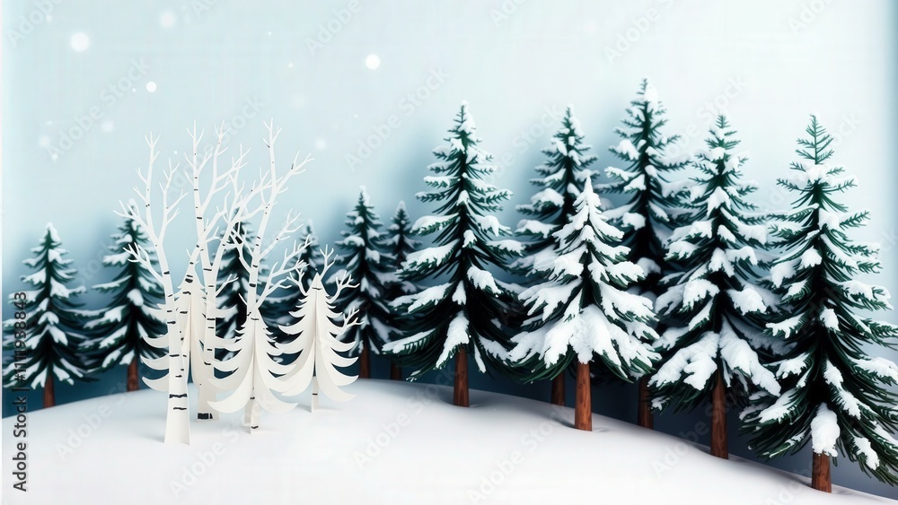 Fototapeta premium Serene Winter Forest Scene with Snow-Covered Trees, Perfect for Holiday Greetings, Wallpapers, and Winter Themed Decorations