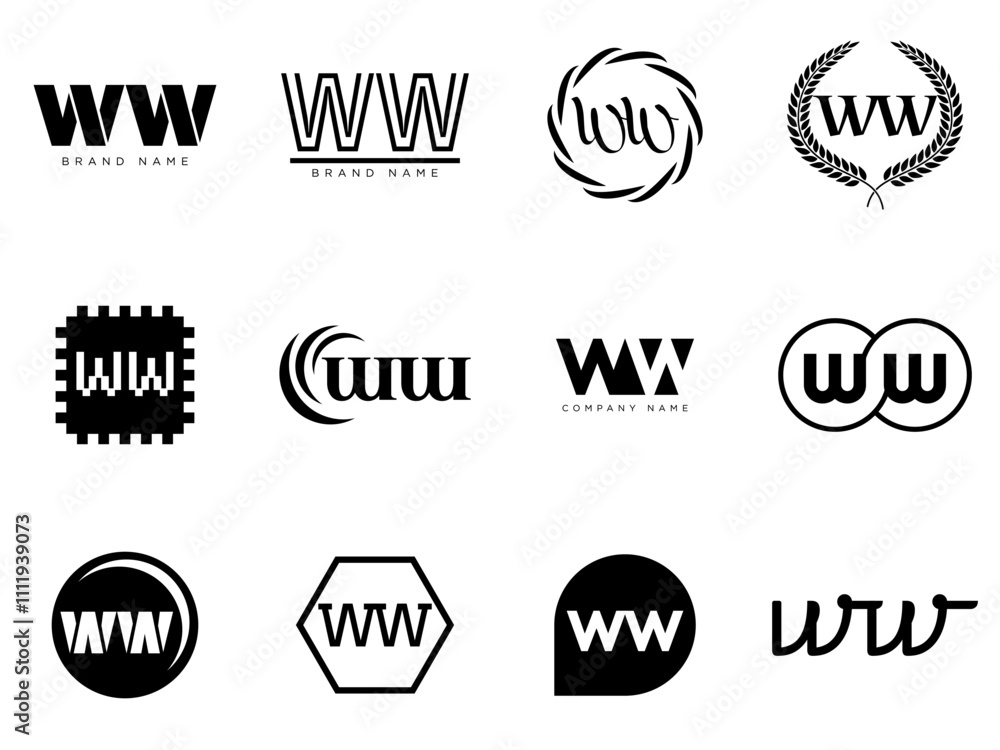 WW logo company template. Letter w and w logotype. Set different classic serif lettering and modern bold text with design elements. Initial font typography. WW logo company template. Letter w and w logotype. Set different classic serif lettering and modern bold text with design elements. Initial font typography.