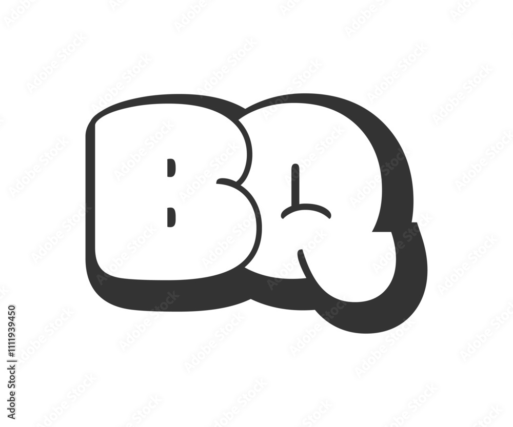 BQ logo, bubble comic lettering, rounded in graffiti style black and white silhouette. Trendy preschool B and Q letter text for festival party, personal initials, children funky print and web. BQ logo, bubble comic lettering, rounded in graffiti style black and white silhouette. Trendy preschool B and Q letter text for festival party, personal initials, children funky print and web.