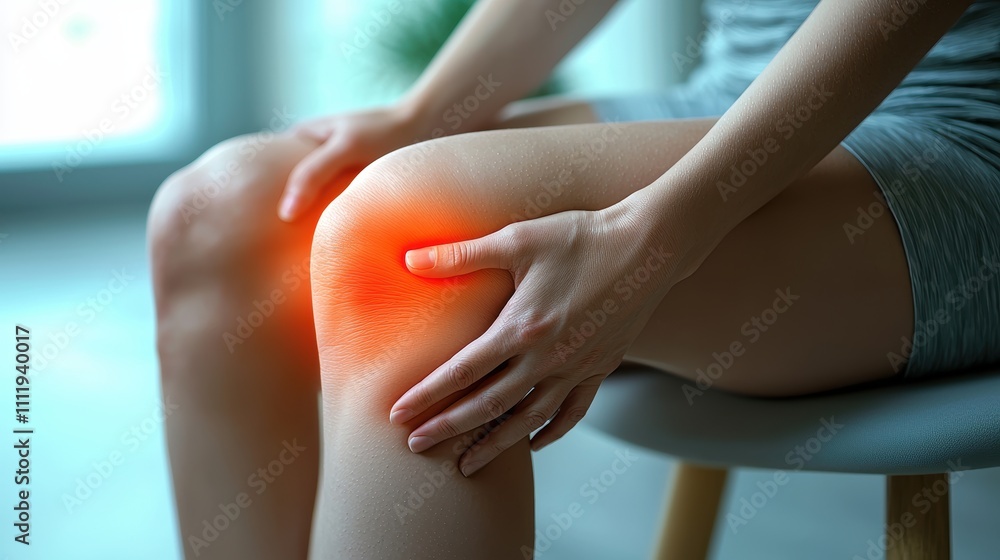 custom made wallpaper toronto digitalYoung Asian woman experiencing knee pain while seated, highlighting discomfort.