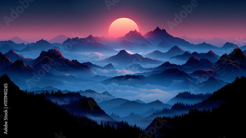 Majestic Sunset over Mountains: Serene Landscape