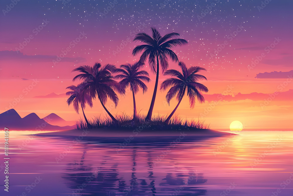 Sunset Island Palms: Tropical Paradise at Dusk Sunset Island Palms: Tropical Paradise at Dusk