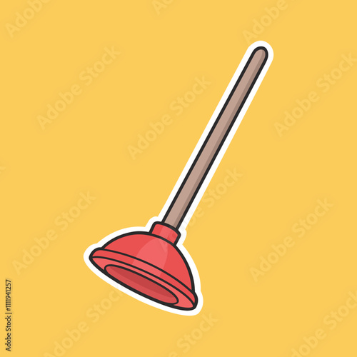 Plunger for Toilet Bowl Cartoon Style Sticker Vector Cute Illustration