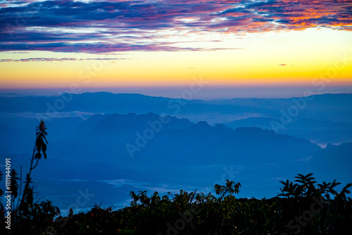 Sunrise over majestic mountains nature landscape tranquil environment serene viewpoint captivating beauty for nature lovers photo