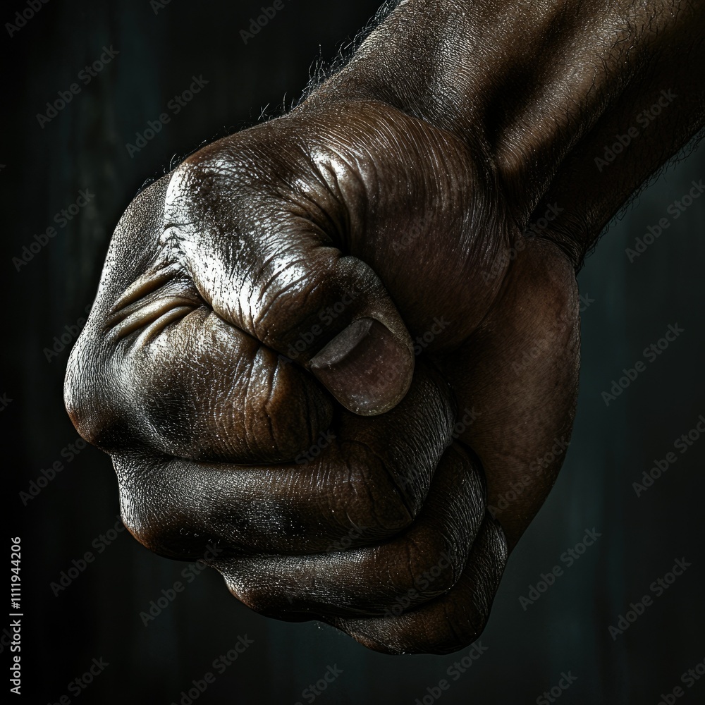 A close up shot of a clenched fist showcasing the texture and strength of a weathered hand. A close up shot of a clenched fist showcasing the texture and strength of a weathered hand.
