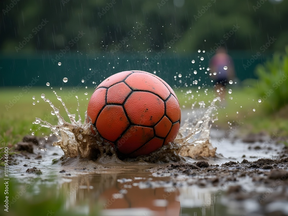 Soccer ball rolling through a muddy Soccer ball rolling through a muddy