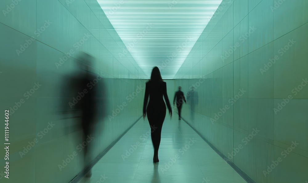 Blurred business people walk fast movement with meeting room in modern office building in dark tone Blurred business people walk fast movement with meeting room in modern office building in dark tone