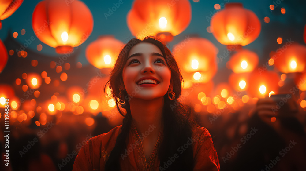 Lantern Festival Fun Friends Capturing Joyful Selfies Lantern Festival Fun Friends Capturing Joyful Selfies