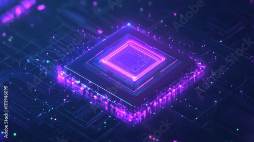 A futuristic AI chip at the center of an abstract brain on a dark blue background, showcasing advanced artificial intelligence concepts. Generative AI photo