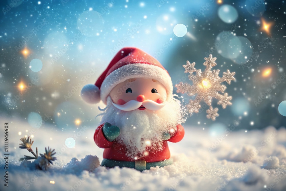 Adorable 3D Kawaii Santa Claus Blowing Snowflakes in a Tilt-Shift Style, Isolated on a White Background for Holiday Cheer and Festive Decor Adorable 3D Kawaii Santa Claus Blowing Snowflakes in a Tilt-Shift Style, Isolated on a White Background for Holiday Cheer and Festive Decor