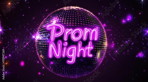 Neon purple disco ball background with the words 