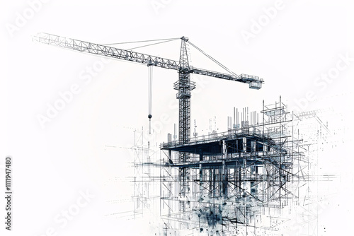 Modern Architecture building construction perspective design, building sketch line
