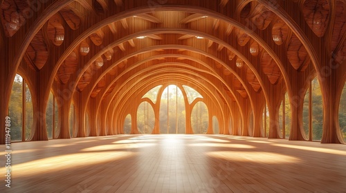 Majestic Wooden Archway Leading to a Breathtaking Fantasy Interior Scene with Intricate Architectural Details and Mesmerizing Lighting