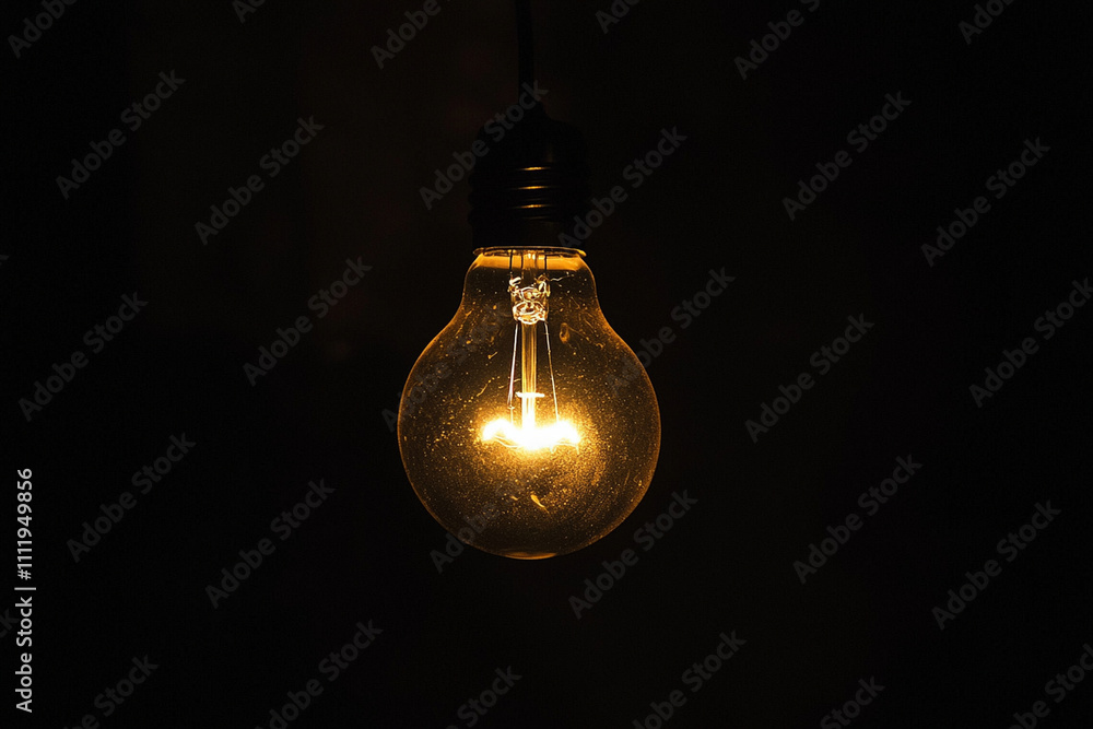 Bright light bulb glowing softly in dark surroundings Bright light bulb glowing softly in dark surroundings