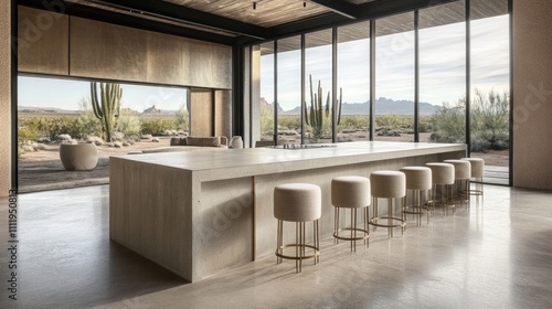 A sleek and modern kitchen island made from polished concrete