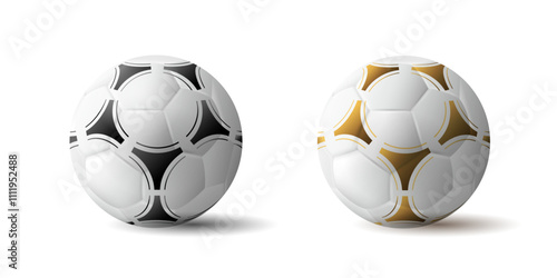 Realistic soccer balls or football ball,vector set on white background