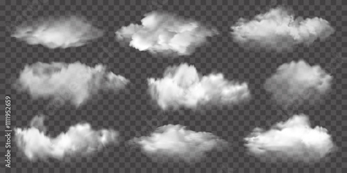 Realistic white 3D vector isolated cloud on the transparent background