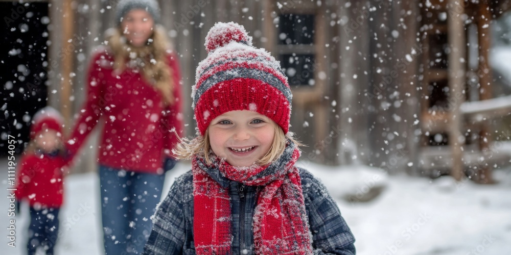 A joyful child smiles brightly in a snowy landscape. The festive atmosphere is enhanced by red clothing. This enchanting winter scene captures the essence of family fun. AI A joyful child smiles brightly in a snowy landscape. The festive atmosphere is enhanced by red clothing. This enchanting winter scene captures the essence of family fun. AI