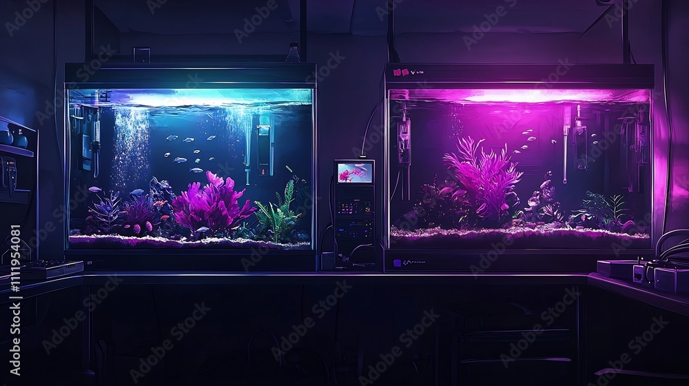 Captivating Underwater Aquarium Oasis with Vibrant Neon Lighting Captivating Underwater Aquarium Oasis with Vibrant Neon Lighting